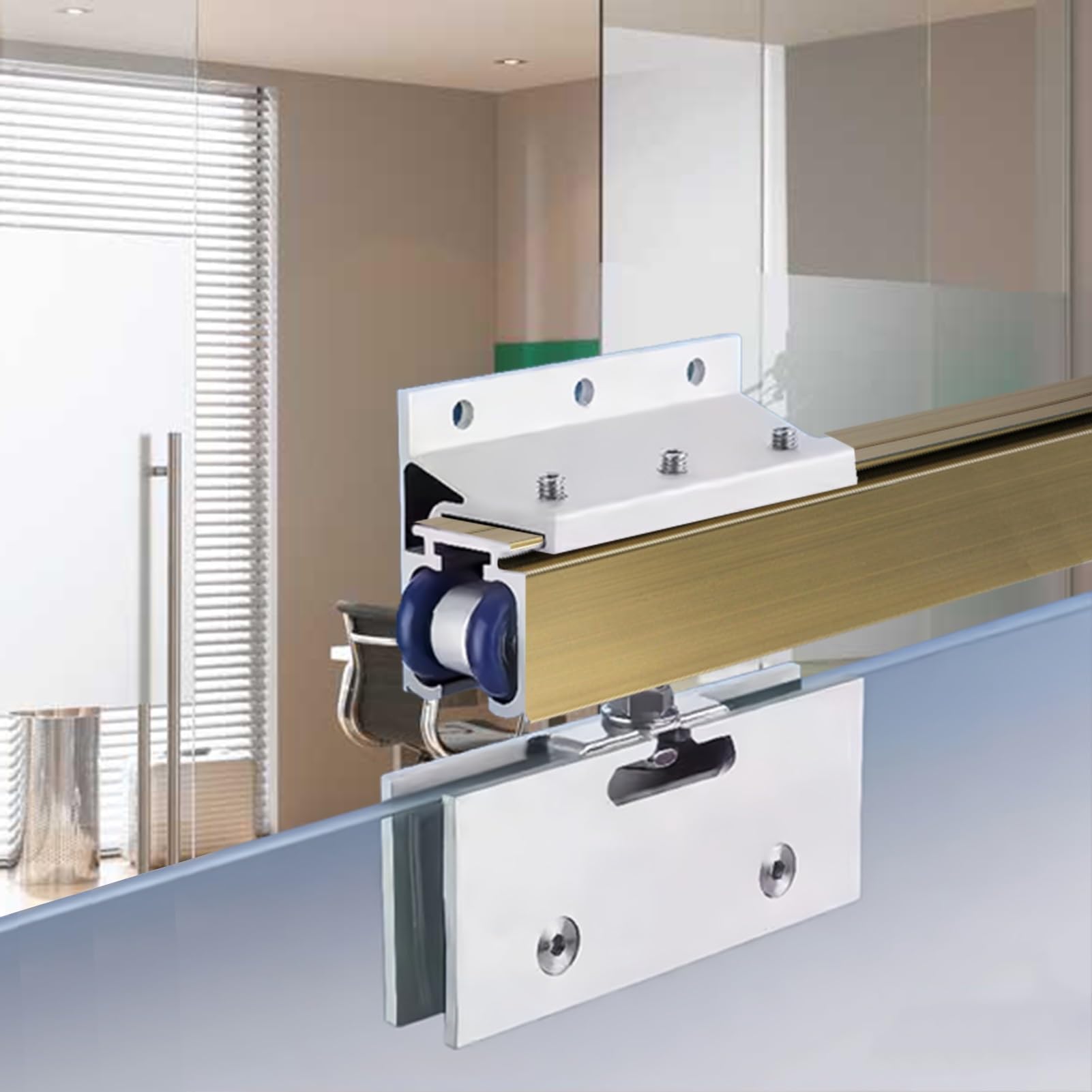 PALSINBY Sliding Glass Door Track Kit, Glass Sliding Door Track Wall Mounted Soft Close Barn Hardware 70-400cm