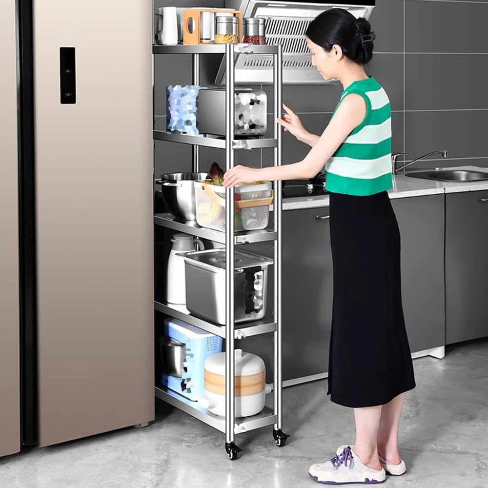 Scaffale regolabile a 5 ripiani in acciaio inox RFloorStanding Kitchen Design sottile per risparmiare spazio efficiente perfetto per nizing piccole aree
