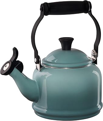 Le Creuset Enamel On Steel Demi Tea Kettle, 1.25 Quart, Sea Salt/Black Knob