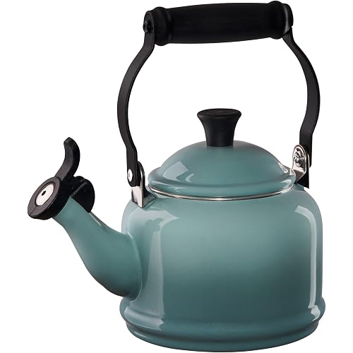 Le Creuset Enamel On Steel Demi Tea Kettle, 1.25 Quart, Sea Salt/Black Knob