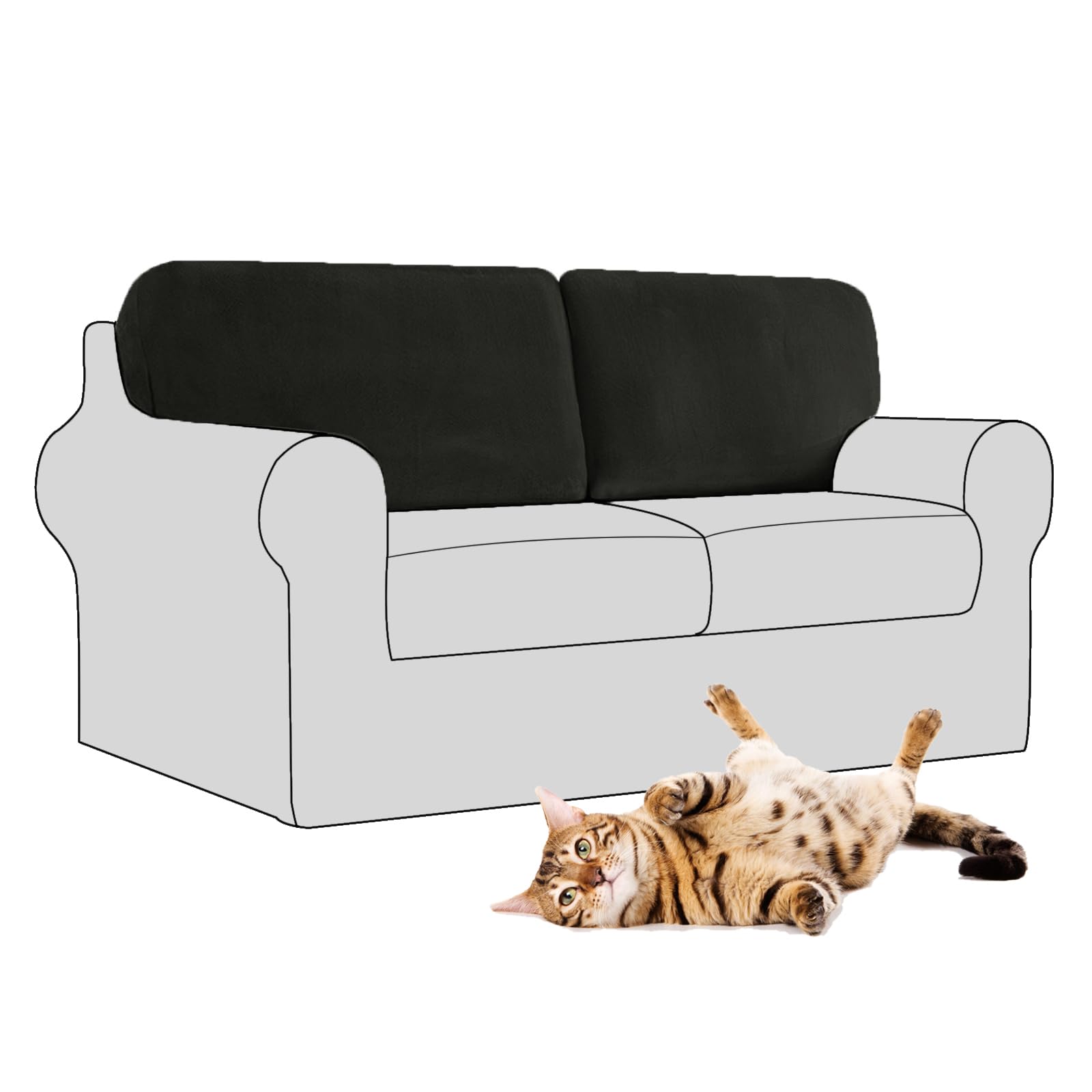 SYLC Stretch Velvet Sofa Backrest Cover, Back Cushion Covers Non-Slip Sofa Cushion Slipcovers for Couch Chesterfield Caravan RV Dinette (Haze Black,2 pcs Square L)