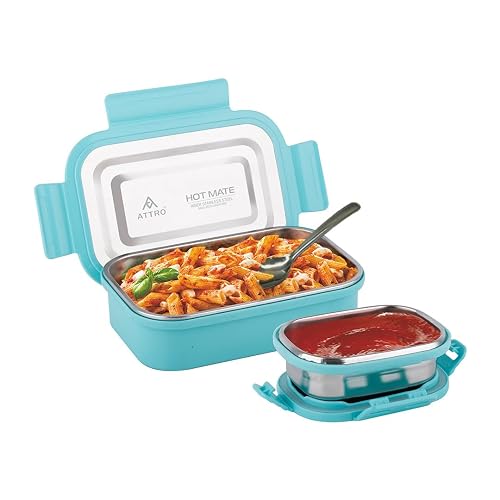 Attro Hotmate Stainless Steel Insulated Airtight Leak-Proof Lunch Box Unbreakable Lid,Snacks Tiffin for Kids,Light Weight,Easy Clean for Office,School,Picnic&Travelling,800 Ml - Pastel Green