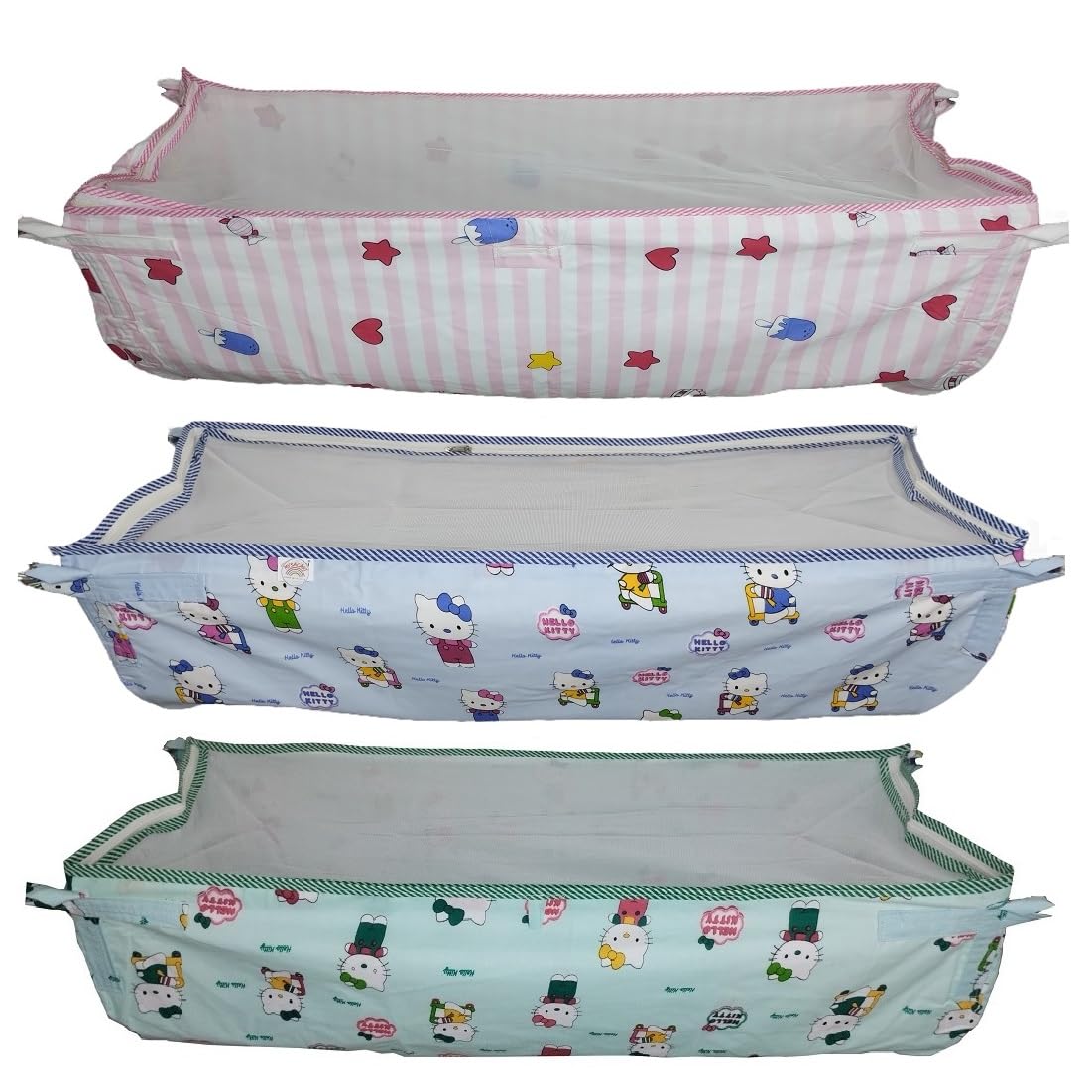 MYSACART Heavy Duty New Born Baby Cradle Hammock/Khoyu/Palana/Jhula/Ghodiyu/Joli with Soft Cotton Cloth Made of Mosquito Net (Pack of 3)