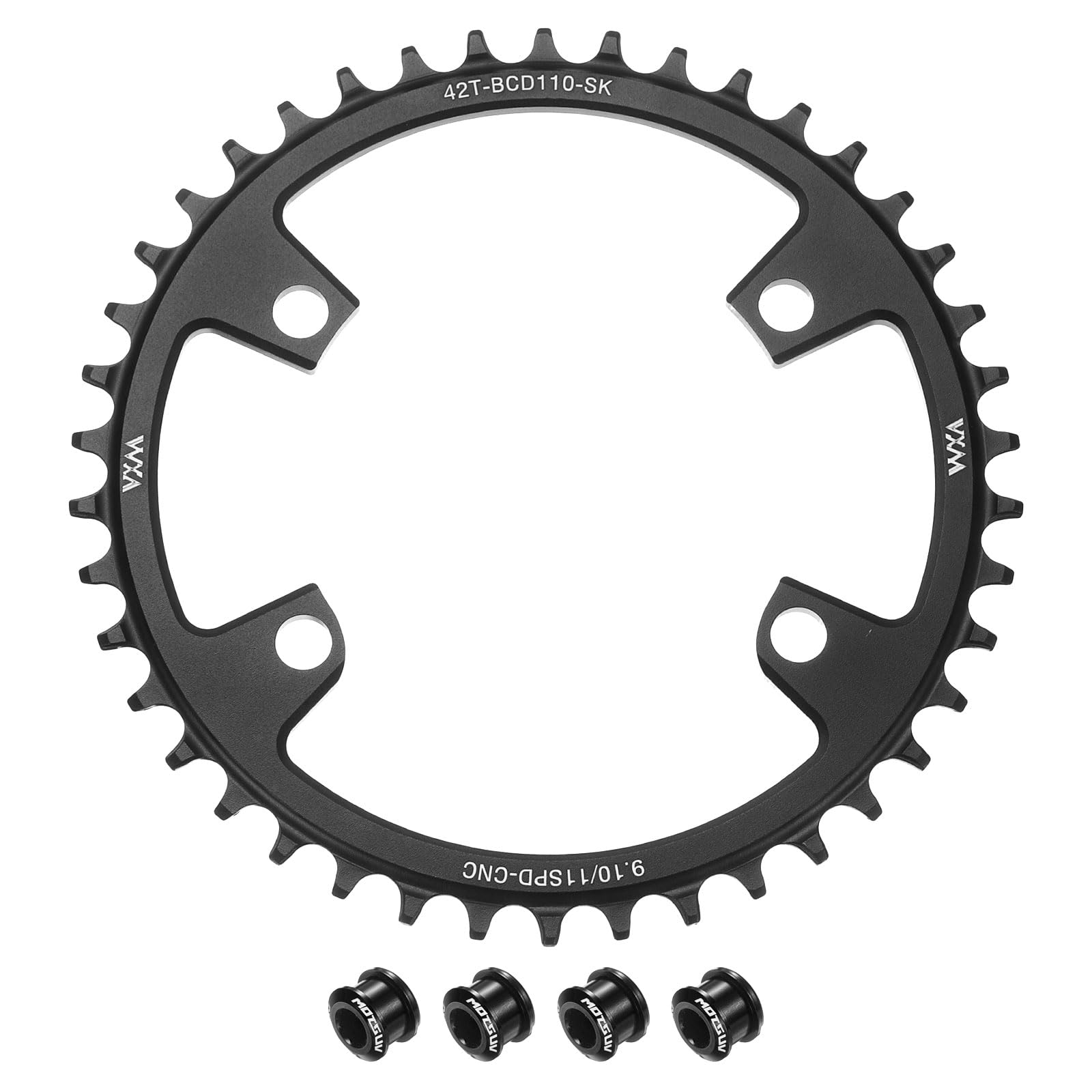 sourcing map 110BCD Bike Chainring 42T 7/8/9/10/11 Speed 176mm Diameter Round Aluminum Narrow Wide Tooth Bike Chainwheel with Screws for MTB Road Bike, Black