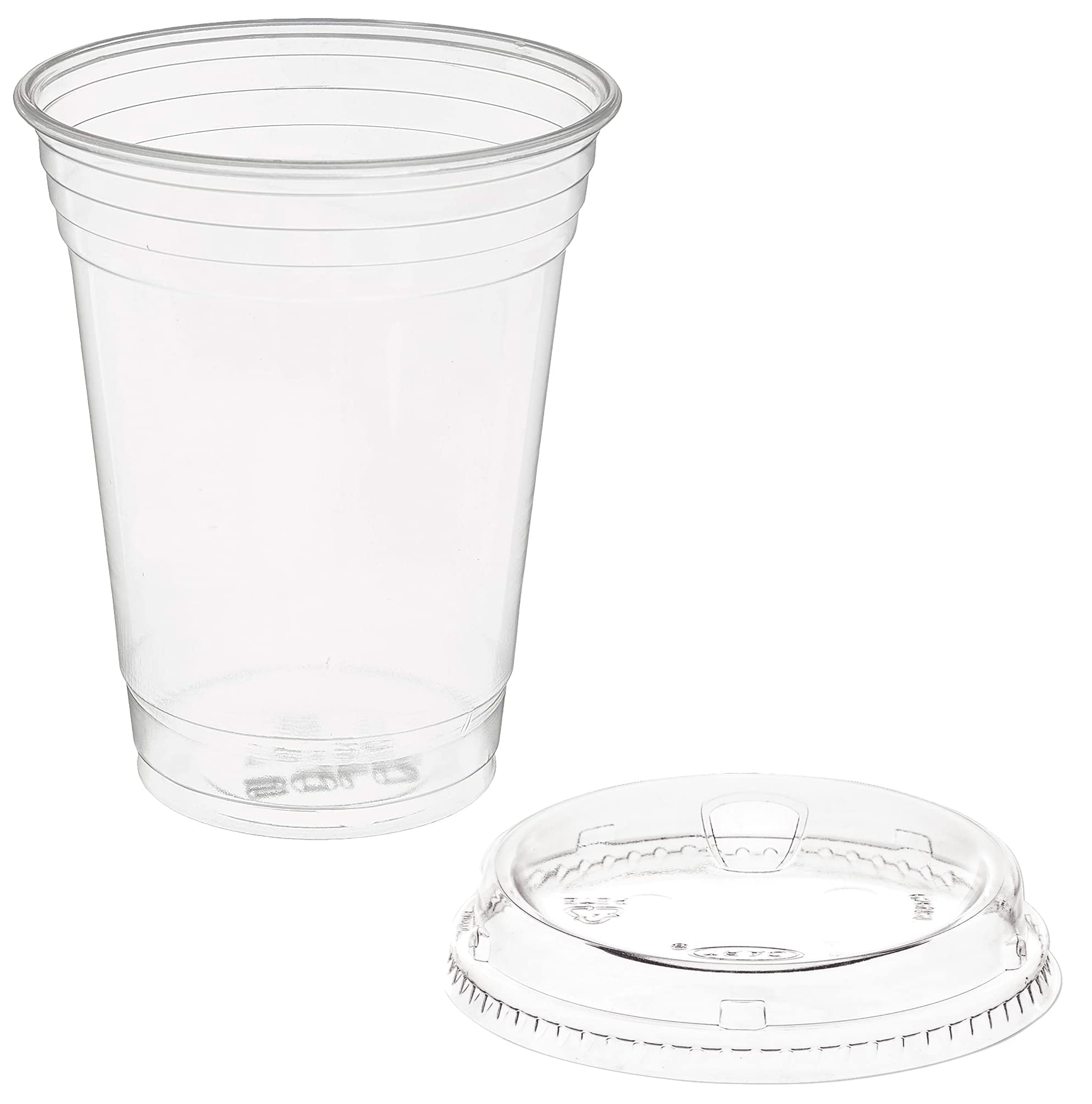 Dart Solo Clear Plastic Disposable Cups for Iced Coffee Bubble Boba Tea Smoothie, 16 oz, 50 Sets with Strawless Sip-Lids