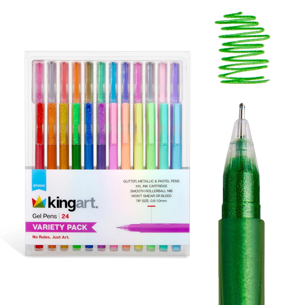 KINGART Gel Pens, 24 Glitter, Metallic & Pastel Colors, Variety Pack