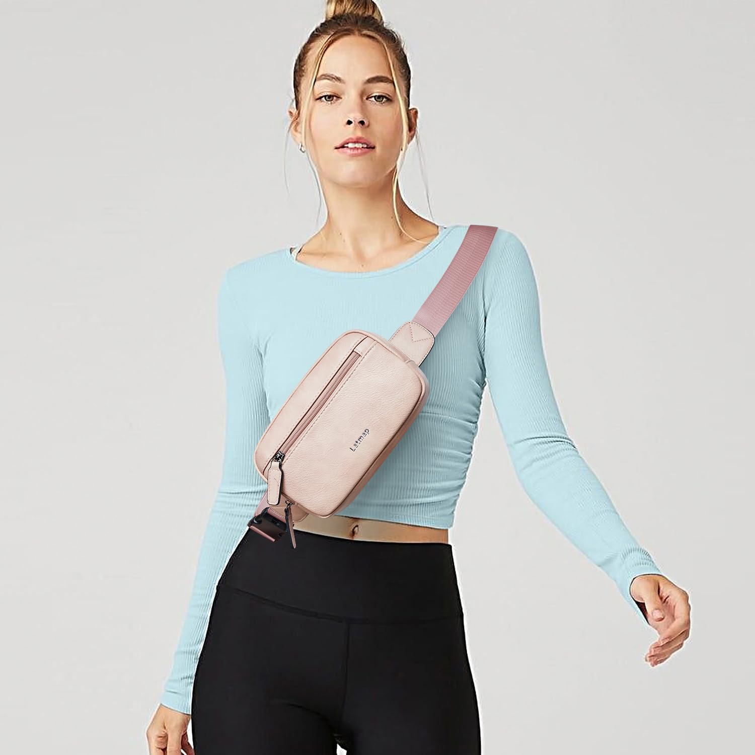 LATMAP 2L Bumbag Fanny Packs for Women Man Belt Bag Small Fashion Crossbody Bag Waist Pack Faux Leather Waterproof Chest Bag Trendy Trendy (Pink) - Image 3
