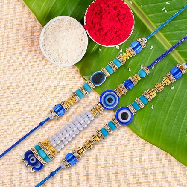 Image of SAUDEEP INDIA Feng Shui Crystal Tortise with Plate for Good Luck with Evil Eye Lumba /Couple Rakhi Set Brother Bhabhi | Turtle for Vastu Home Decor(1 Lumba, 2 Brother)