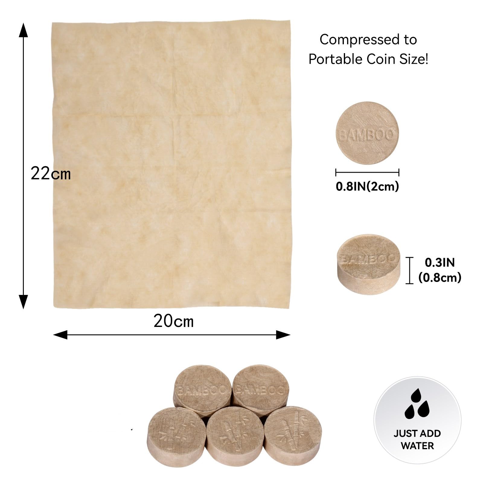 LEKOCH 100 Serviettes Compressées En Bambou – Tube De Voyage Alu Inclus – Mini, Biodégradables – Pour Camping, Fitness, Salon De Beauté