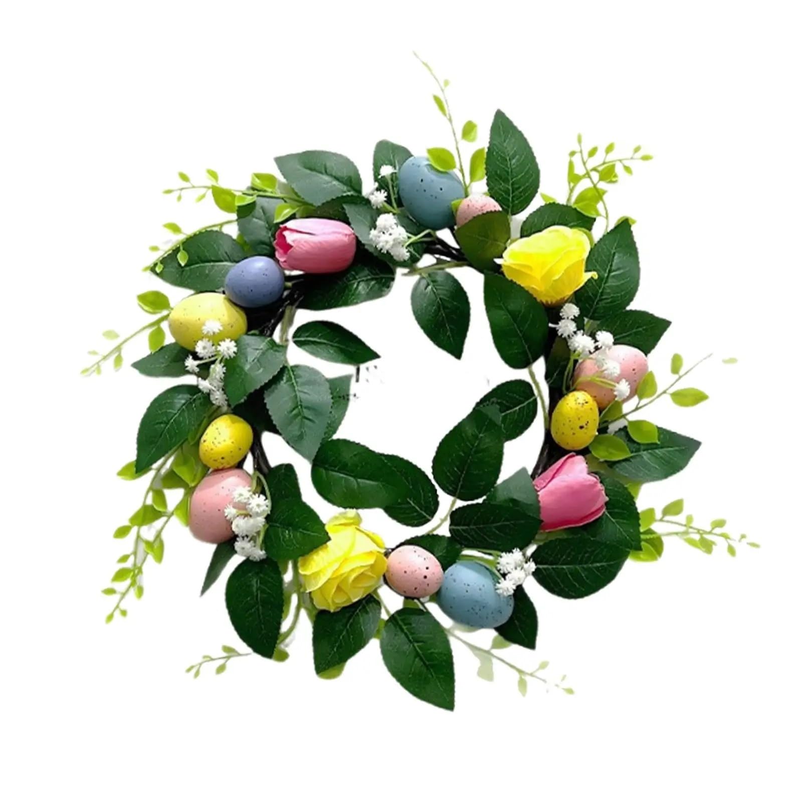 Door Wreath Easter Egg Wreath Round Hanging Ornament Artificial Spring For Porch Office Holiday Farmhouse Window