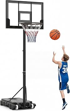 OLAKIDS Basketball Hoop Outdoor, Portable 3.3-7 FT Height Adjustable Goal System with Wheels Shatterproof Backboard, Fillable Base for Kids Youth Teens Adults Driveway Backyard Pool Indoor