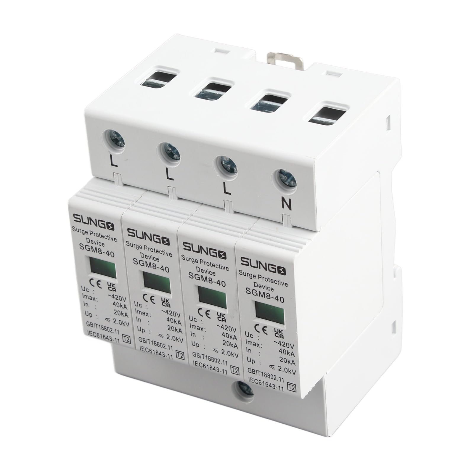 Protezione contro le sovratensioni domestiche, 4P 220V 40KA Casa Din Rail Dispositivo scaricatore a bassa tensione per protezione contro i fulmini