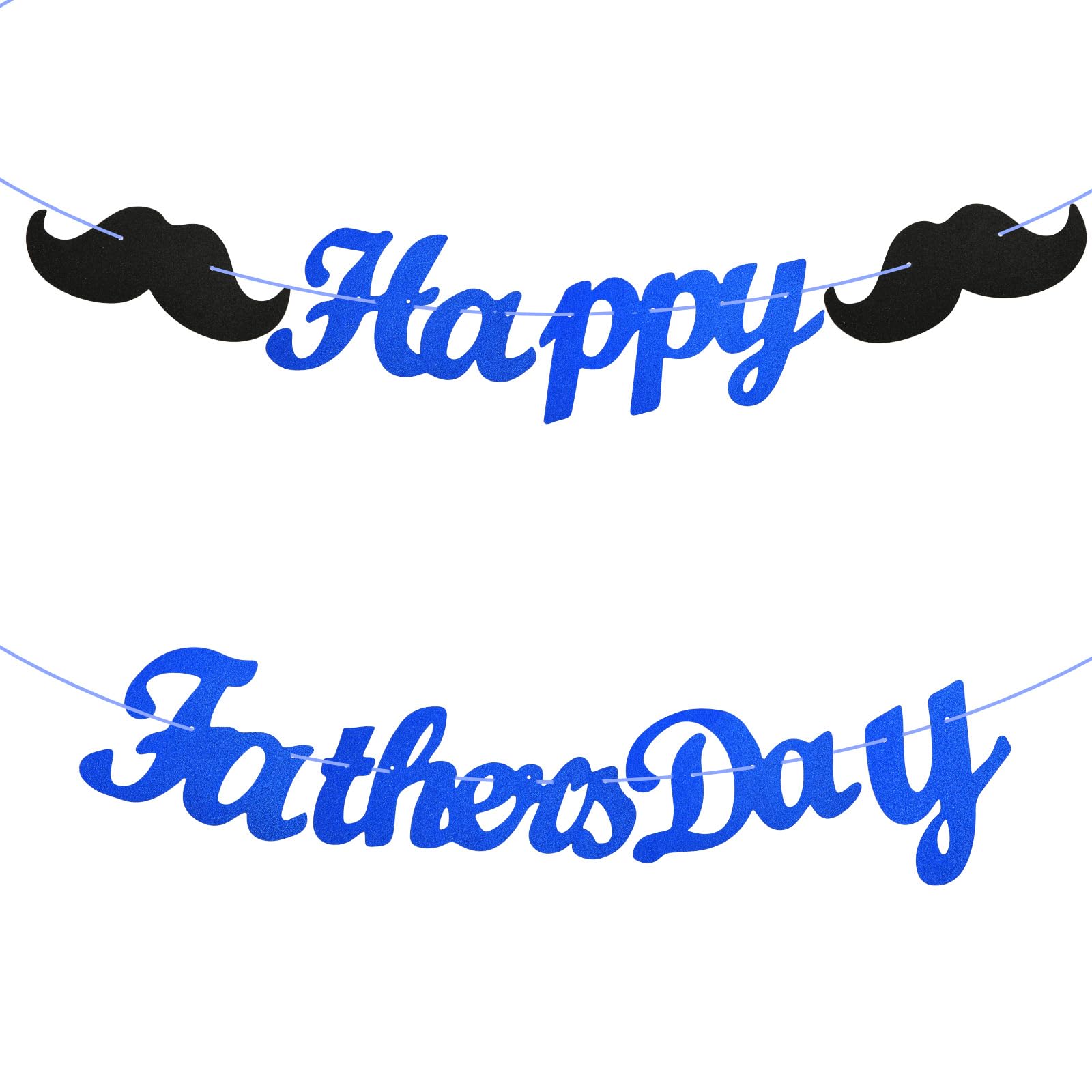 PEUTIER Happy Father's Day Banner, Glitter Father's Day Garland Sign with Beard Shaped Card Ornament Paper Decorations for Photo Props Supplies