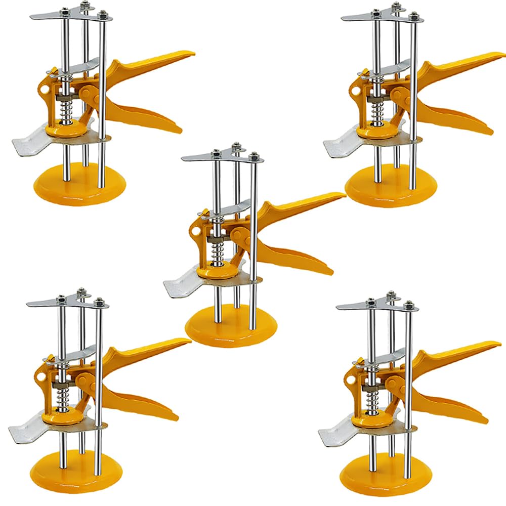 Réglage de la Hauteur du Carrelage Mural,Lève-outils Manuels,Bras économiseur de travail, 5 pièces Dispositif de réglage de levage,Pour murs de bâtiments, carreaux, panneaux de porte, armoires (jaune