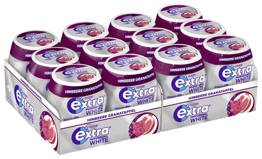 EXTRA PROFESSIONAL White Dose Himbeere Granatapfel 12x50 Dragees (12 Dosen) I Kaugummi I Zahnpflege I Zuckerfrei I Frischer Atem - Atemerfrischer