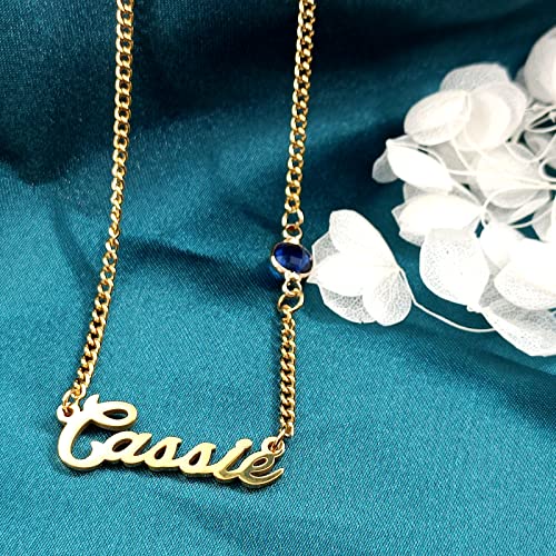 Personalized Name Necklace Birthstone Initial 18k Gold Plated Stainless Steel Jewelry 2mm Cuban Link Chain Mothers Day Gift2
