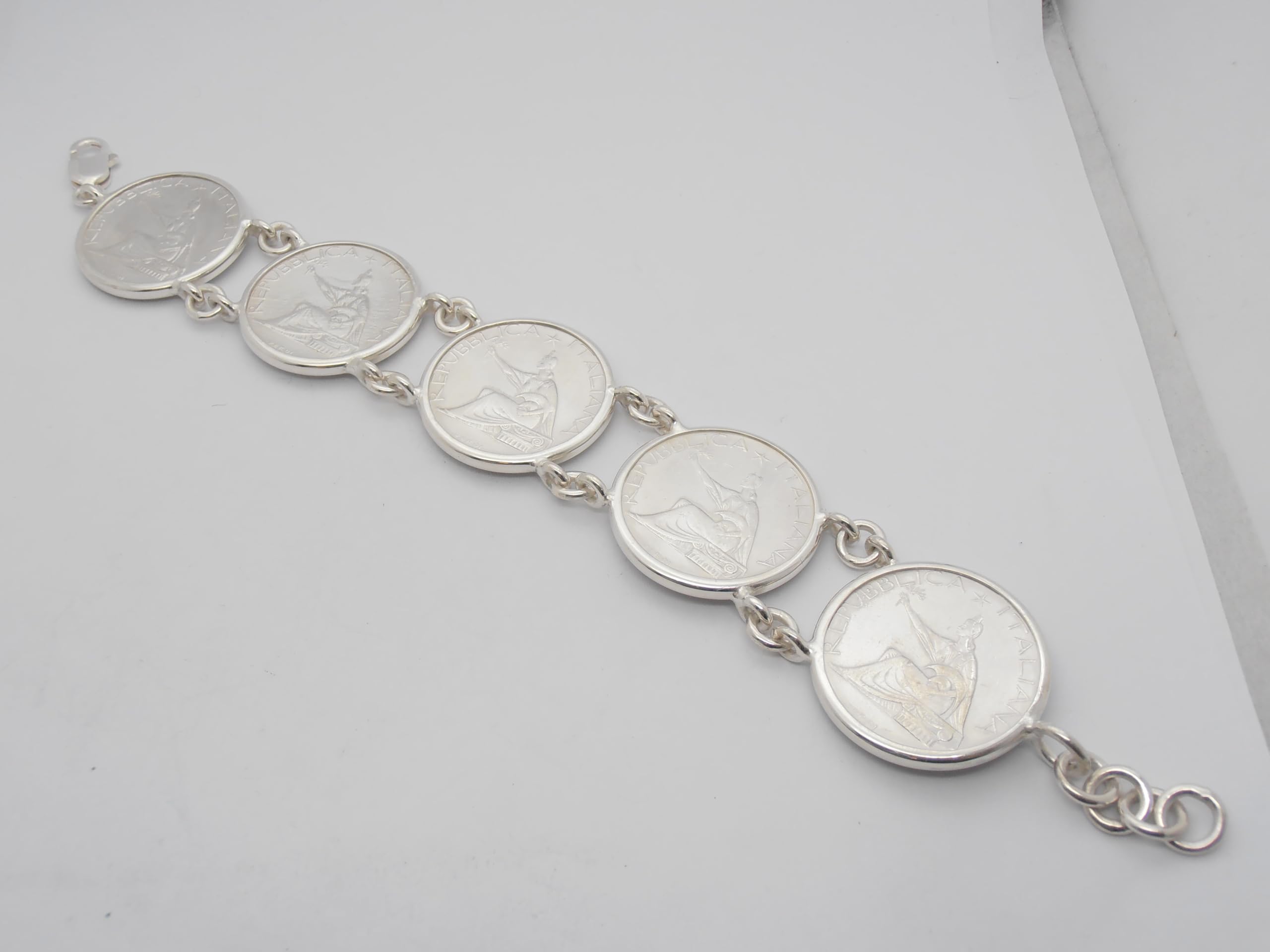 Bracciale in Argento 925 con Monete da 500 lire in Argento serie Quadriga - Centenario - Braccialetto