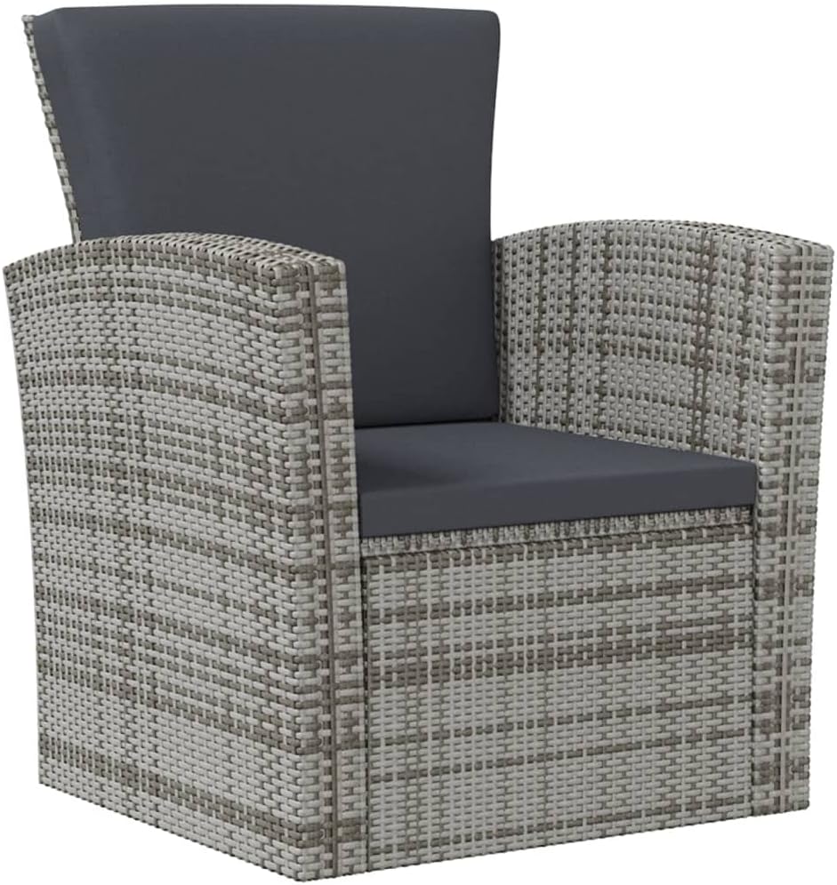 vidaXL 8 Piece Gray Patio Lounge Set with Cushions, Poly-Rattan Garden Furniture Set with Glass Tabletop, Easy Assembly and Lightweight Design