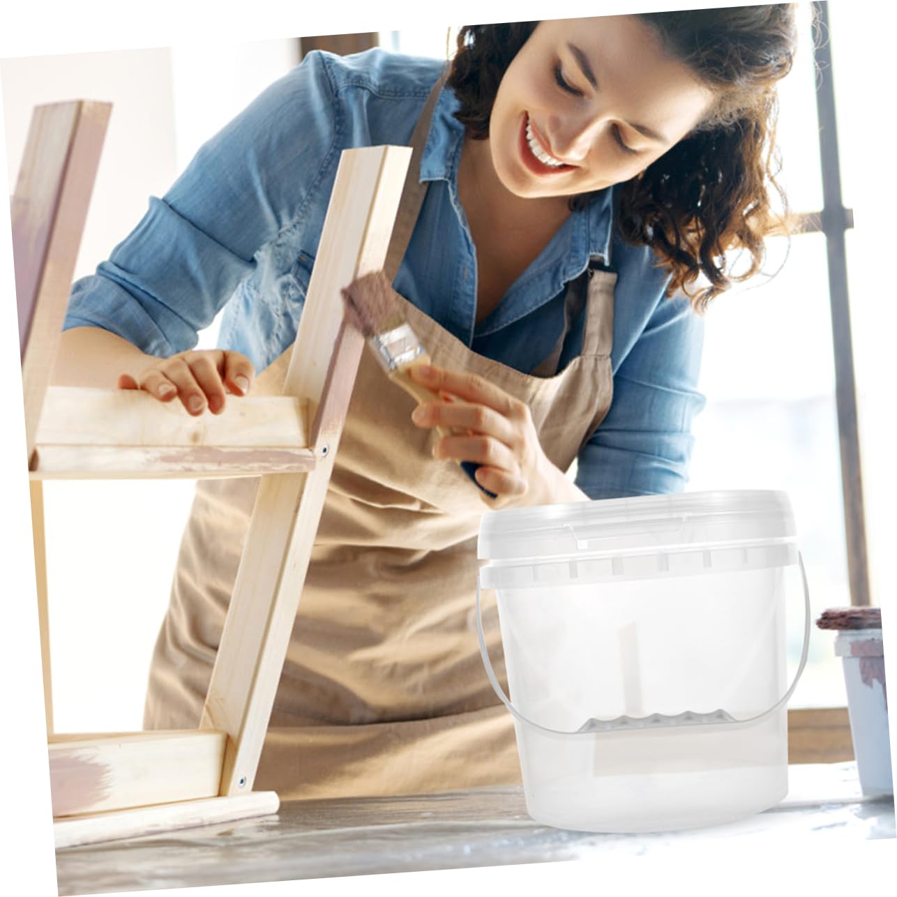 2piezas Cubo De Pintura De Plástico Transparente Cubo De Almacenamiento con Tapa para Pintura Al Óleo De para Pintar