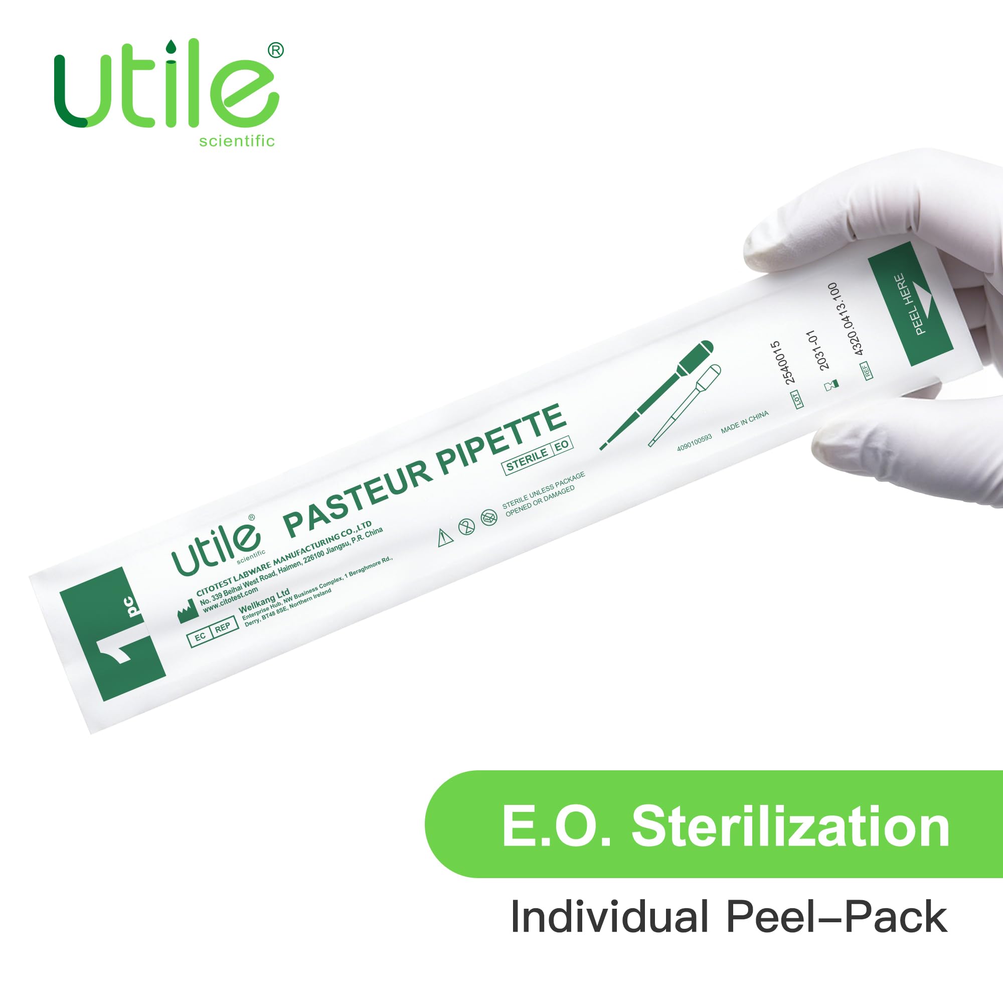 Utile 100 pipette sterili per il trasferimento, pipette per oli essenziali, tappo.7 ml con lunghezza 155 mm, materiale in polietilene a bassa densità, confezione singola da peel-pack, 4320.0513.100
