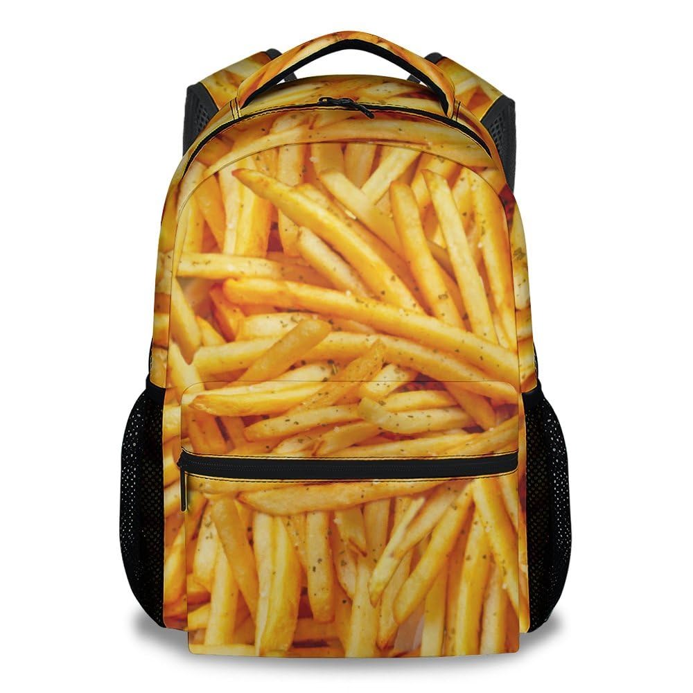 NICEFORNICE French Fries Backpacks for Kids, 17 Inch Funny Backpacks for Boys, Yellow Lightweight Durable Food Bookbag for Kindergarten