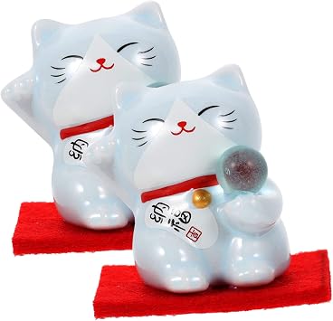 2pcs Lucky Cat Ornament Miniature Dolls Ceramic Decor Car Decorations Feng Shui Lucky Cat Good Luck Kitten Statue Ceramic Lucky Cat Small Cat Figurine Lovely Fortune Cat Sky-Blue