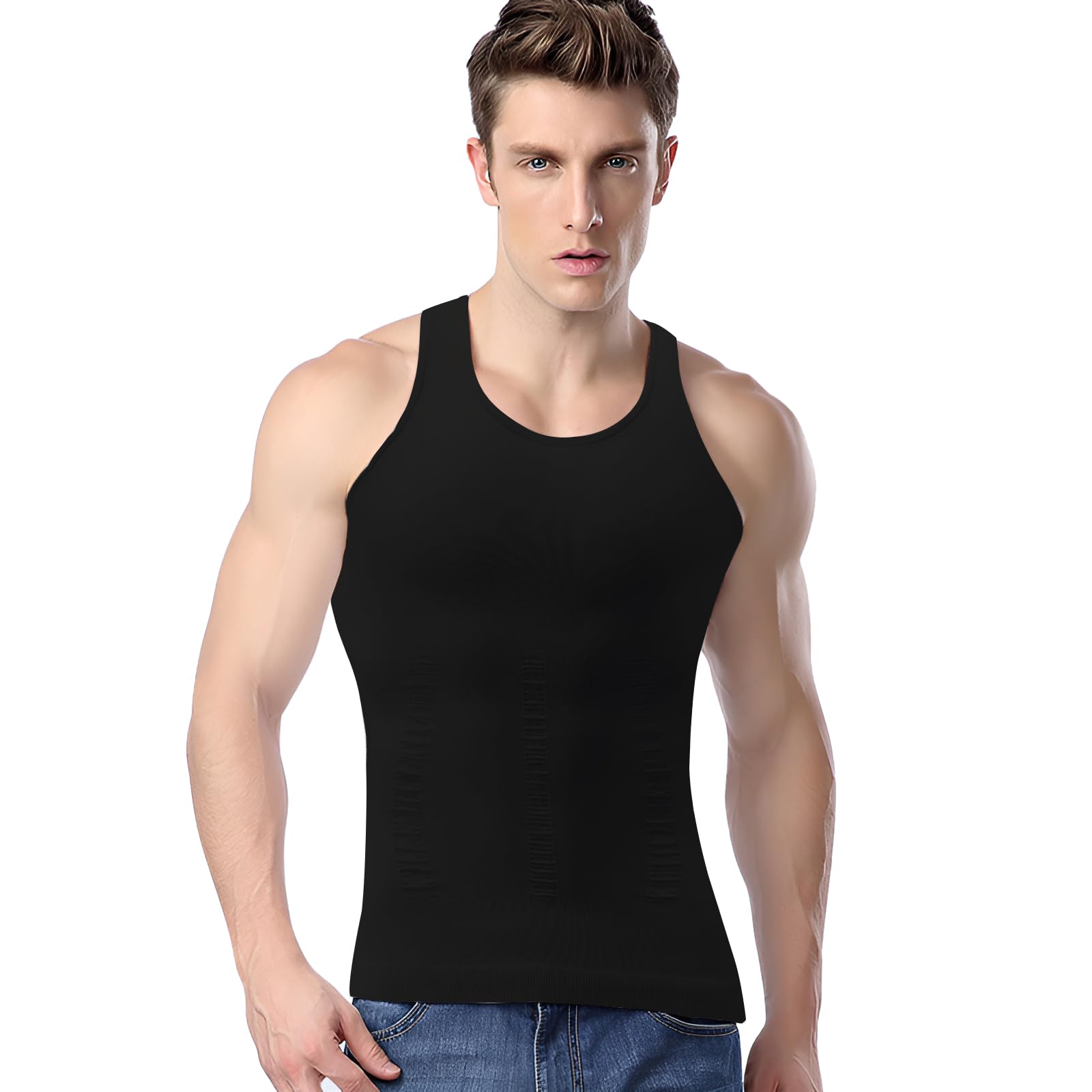 LISEJE Gynecomastia Compression Shirts, Mens Slimming Body Shaper Vest, Tummy Control Undershirts