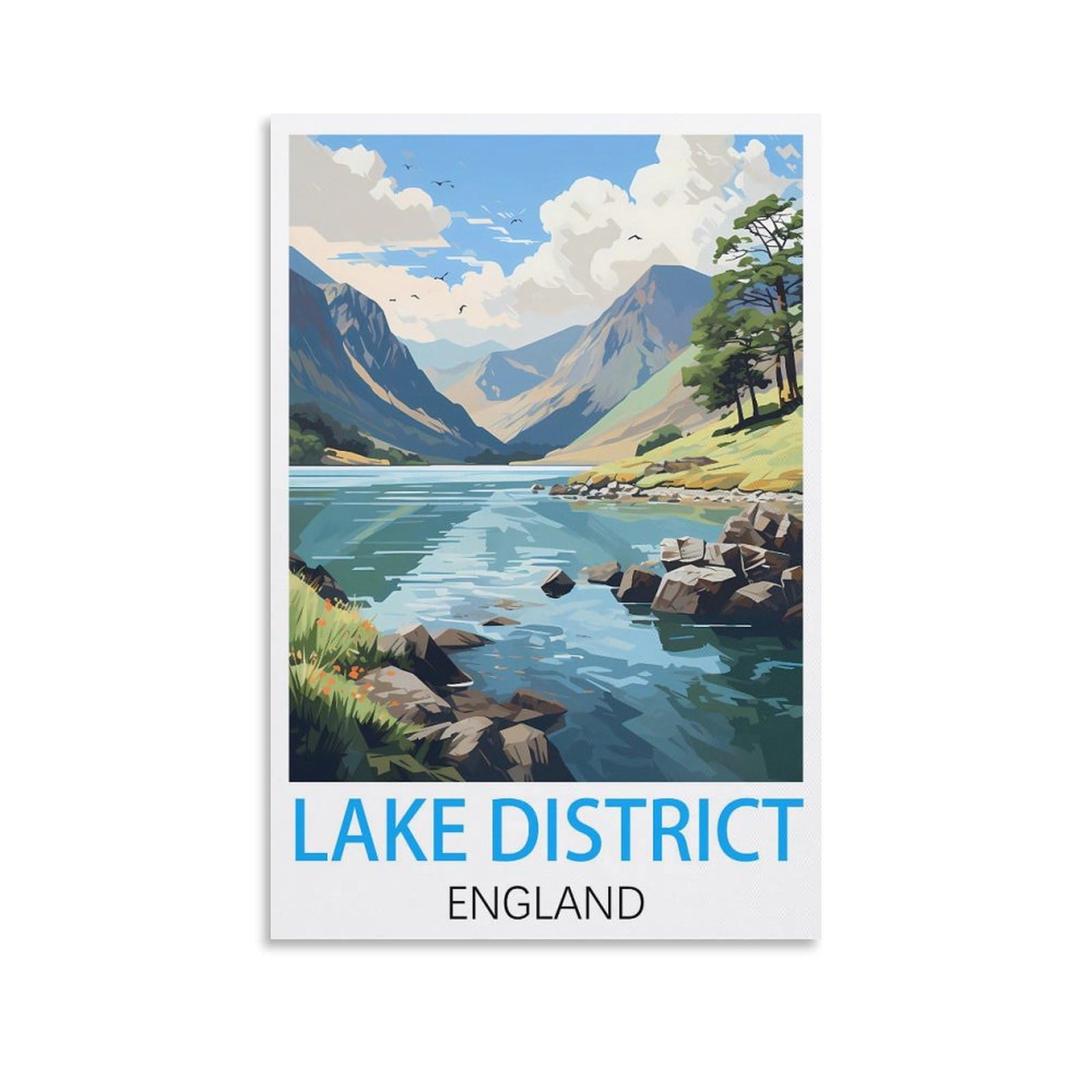 KmoNo Lake District England Vintage Travel Poster 08x12inch(20x30cm) Wall Decor Painting Canvas Wall Art Living Room Poster Bedroom
