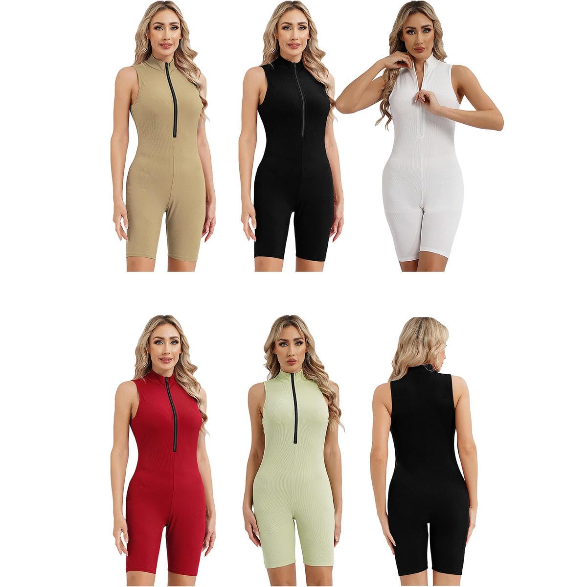 Body deportivo para mujer, sin mangas, con media cremallera frontal, pantalones cortos, para gimnasio, yoga, entrenamiento, ciclismo, ropa deportiva