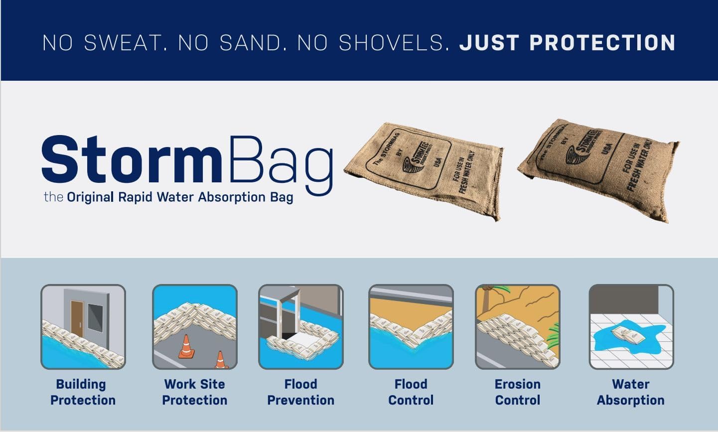 (Pack of 15, 30 or 45) STORMBAG - Water Activated Flood Protection StormBags - Protect Your Home Without Sand