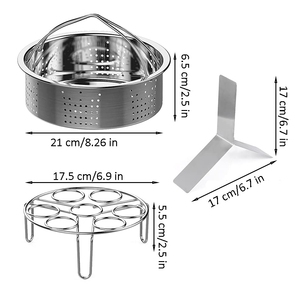 Set Cestelli Vapore, 3 Pezzi Accessori Pentola Pressione, Include Cestello Cottura Vapore, Cestello Cottura Vapore Uova, Divisore, per Pentola a Pressione Istantanea da 5,6,8 Qt 4/5/6 Litri