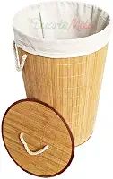 Cesto De Roupa Suja Bambu dobravel organizador banheiro 60 cm (Redondo)