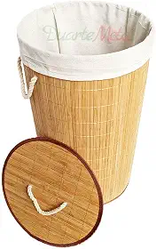 Cesto De Roupa Suja Bambu dobravel organizador banheiro 60 cm (Redondo)