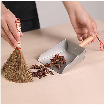 BETYMAO Mini Dustpan Brush Set Stainless Steel Dustpan with Handle Portable Hand Broom Natural Broom Desktop Fireplace Cleaning Tool for Home Office Car