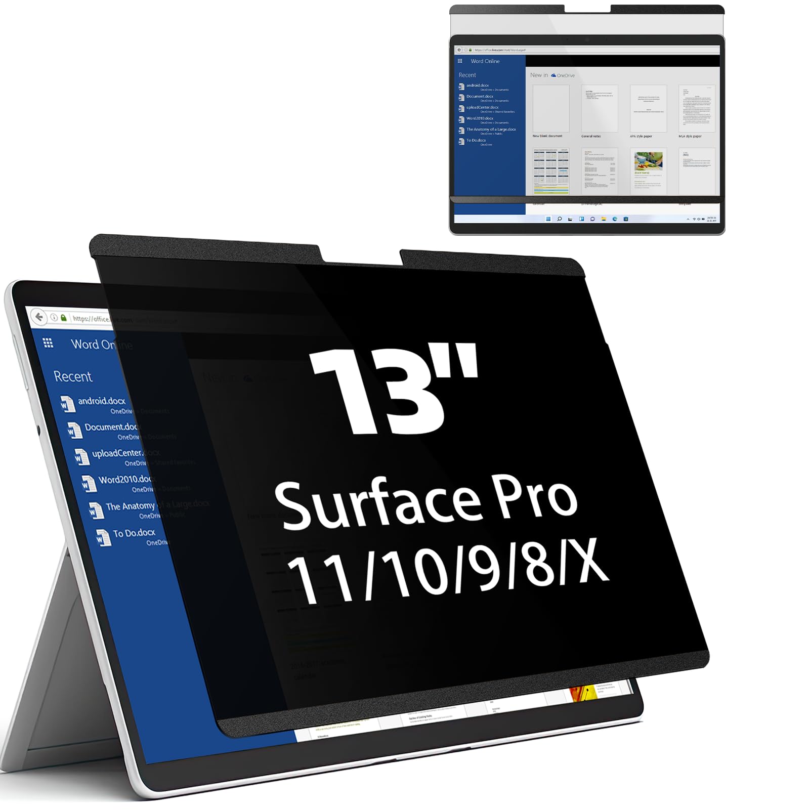 Mamol Magnetic Privacy Screen for 13 inch Surface Pro 11/10/9/8/X, Removable Anti Glare Blue Light Filter, Anti-Spy Screen Protector