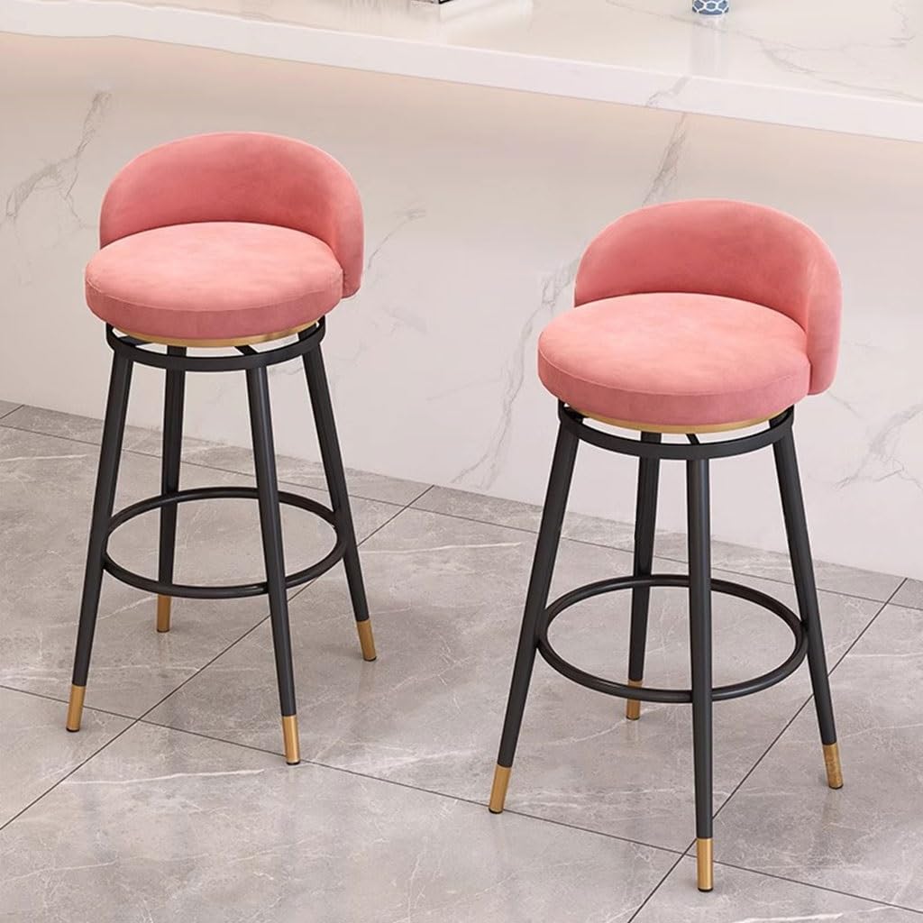 Sgabello da bar girevole moderno in velluto - Altezza regolabile con poggiapiedi, gambe in ferro per cucina, bancone per la colazione, banco cassa e salone di bellezza