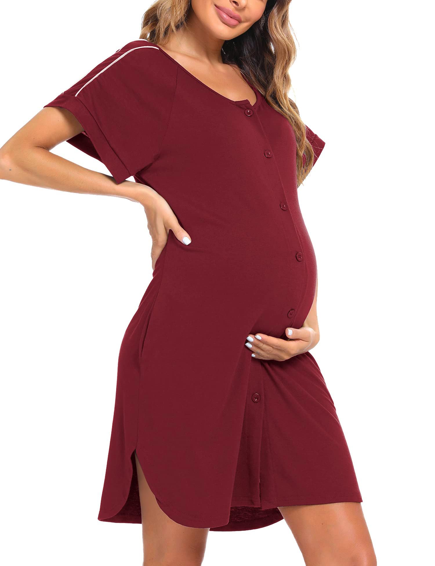 iClosam Camicia da Notte Donna Premaman Cotone Camicia da Notte Parto Ospedale con Bottoni Pigiama Donna maternità Manica Corta Sciolto Confortevole