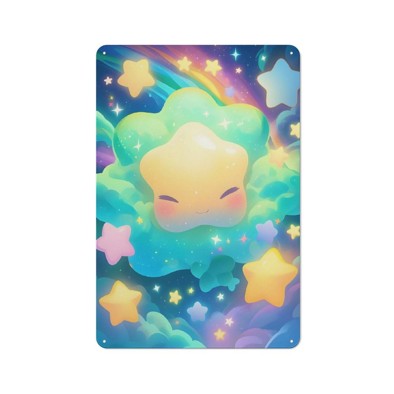Tin Wall Plaque 30x20cm with Cute Starry Sky Illustration for Guest Room Or Hallway, for Hallway Wall Decor Fans