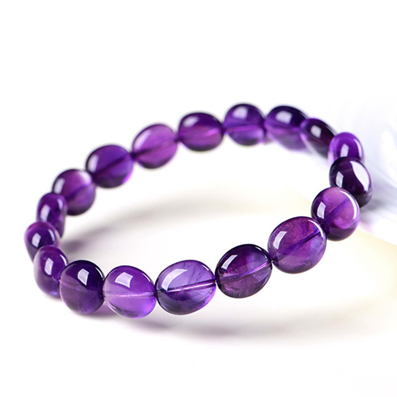 Pulsera de Cuentas en Forma de Huevo de Amatista Natural
