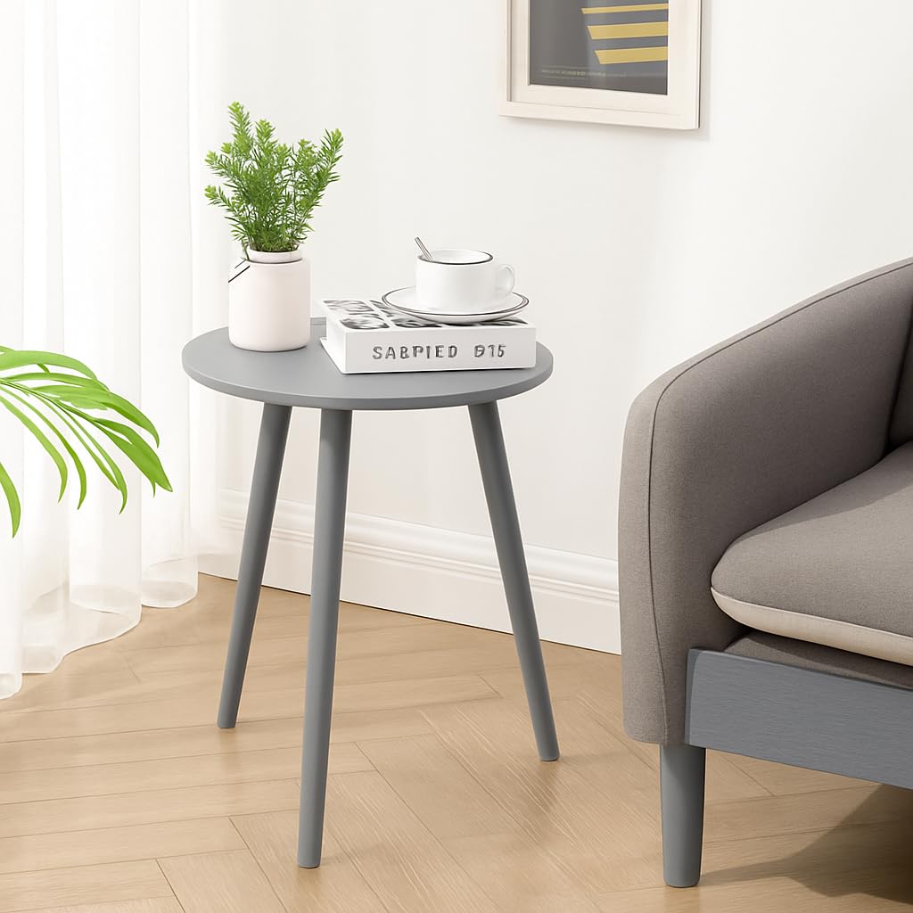 FURNIFOX Side Table Modern Home Decor Coffee Tea End Table Home Decor Beautiful Small Side Table, End Table for Living Room | Round Tea Table Coffee Table Plant for Balcony Bedroom (Full Grey)-picture-12