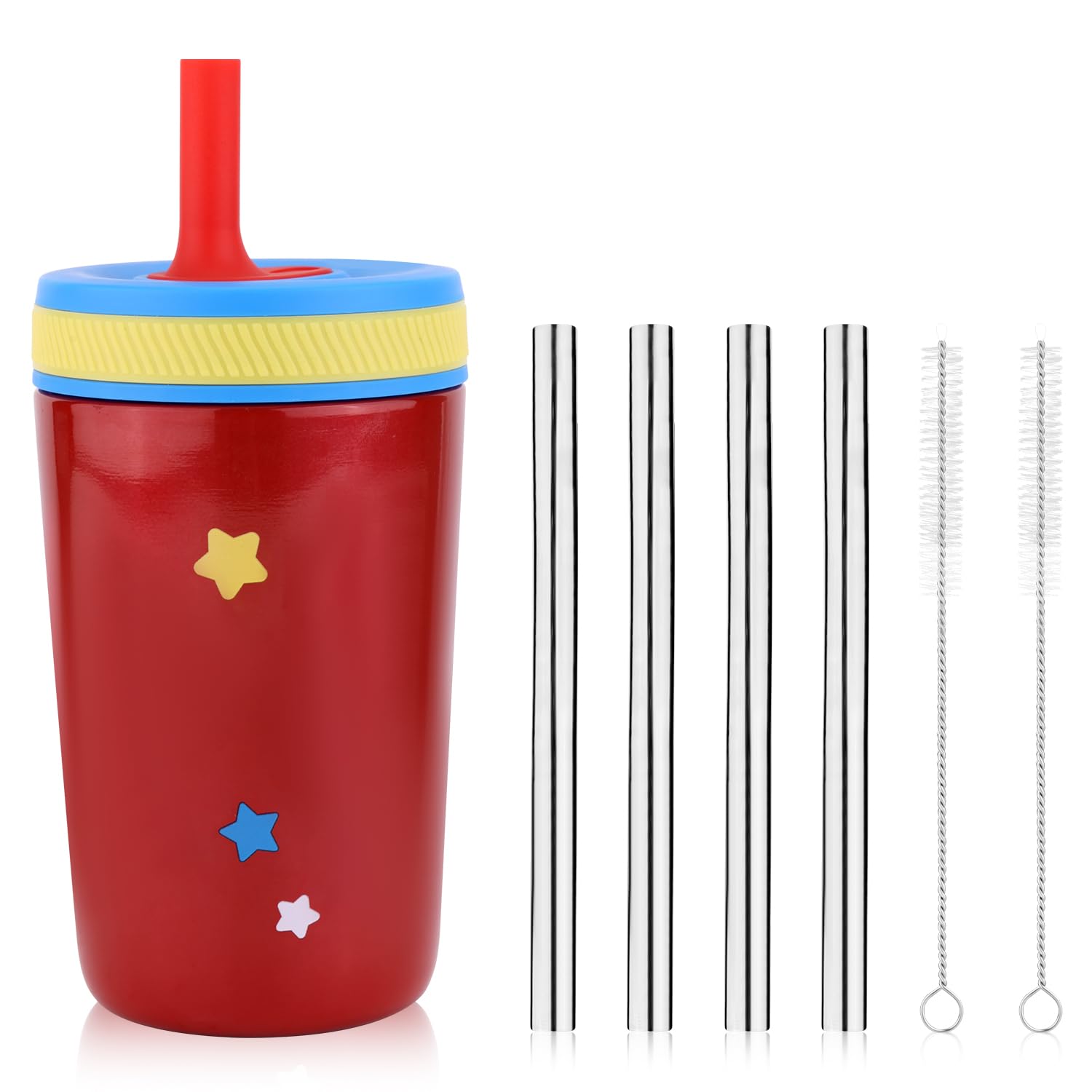 1pcs Metal Straw Replacement for Zak 15 oz, with 2 Straw Cleaner, Stainless Steel Reusable Straws Compatible with Zak Designs Kelso 12 oz Sippy Cup Water Bottle Accessories, BPA-Free