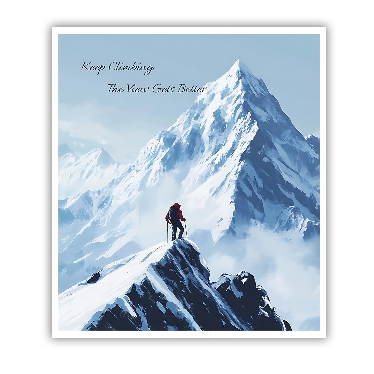 SHENGPOSTER Inspirational Canvas Wall Art Posters Winter Mountaineering Nature Scenery Wall Prints Keep Climbing Canvas Pictures for Study Office Frameless 75x100cm