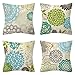 Kissenbezüge 45x45cm,4 Stück Deko Kissen,Doppelseitiger Druck Türkisfarbene Blume Kissenbezug, mit Unsichtbarem Reißverschluss Kissenhülle,Baumwolle Leinen Sofa Büro Kopfkissenbezug