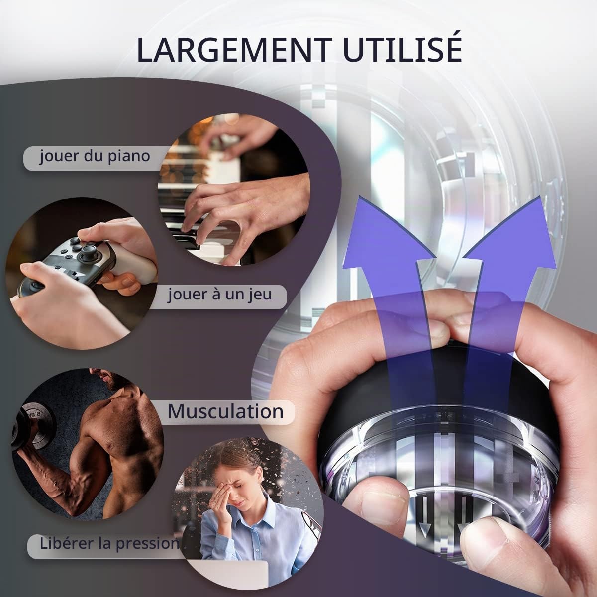 Gyroscopique pour la main - Balle d'entraînement du poignet - Appareil de fitness pour l'entraînement des muscles des bras