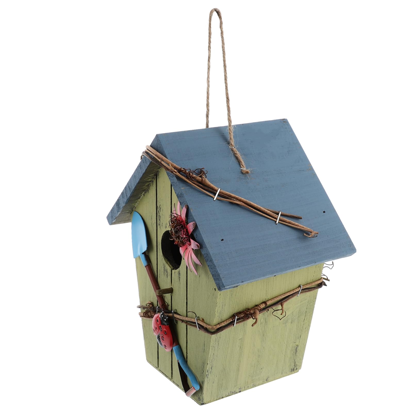Nichoir suspendu bleu pour oiseaux de jardin et décoration extérieure