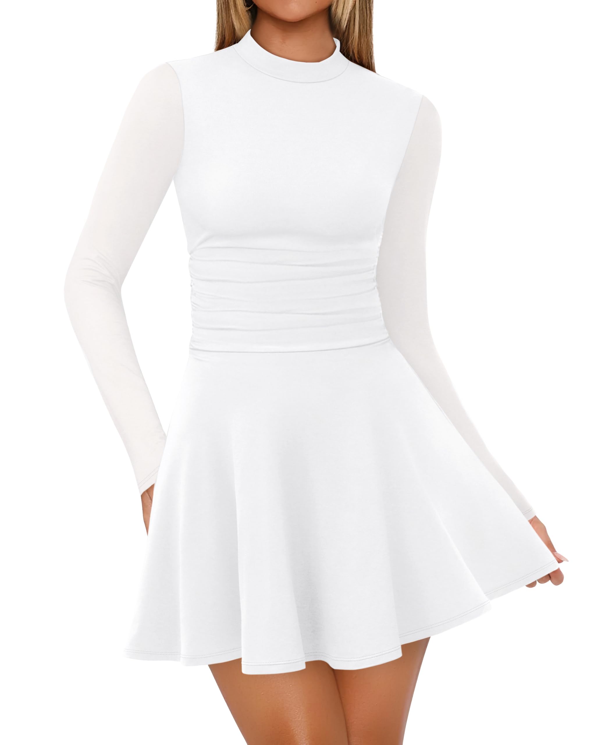 OFEEFAN Womens Long Sleeve Mock Neck Dress Fall Winter Mini Corset Ruffle Hem Holiday Party Clothes OEKO-TEX STANDARD 100