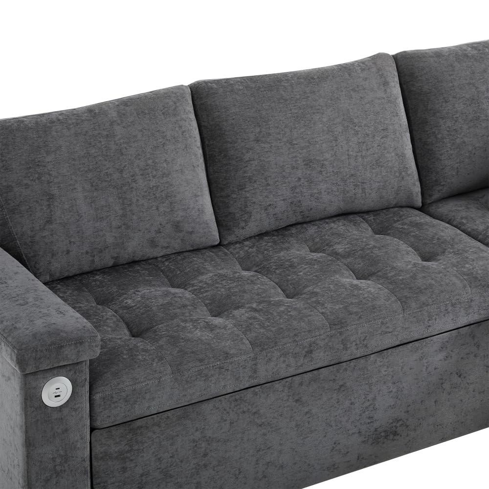 Sapgaks Sofá de esquina convertible en L con USB, sofá cama con función de almacenamiento, sofá convertible de 3 plazas, sofá de 3 plazas para salón de tela relajante, equipado con espacio de