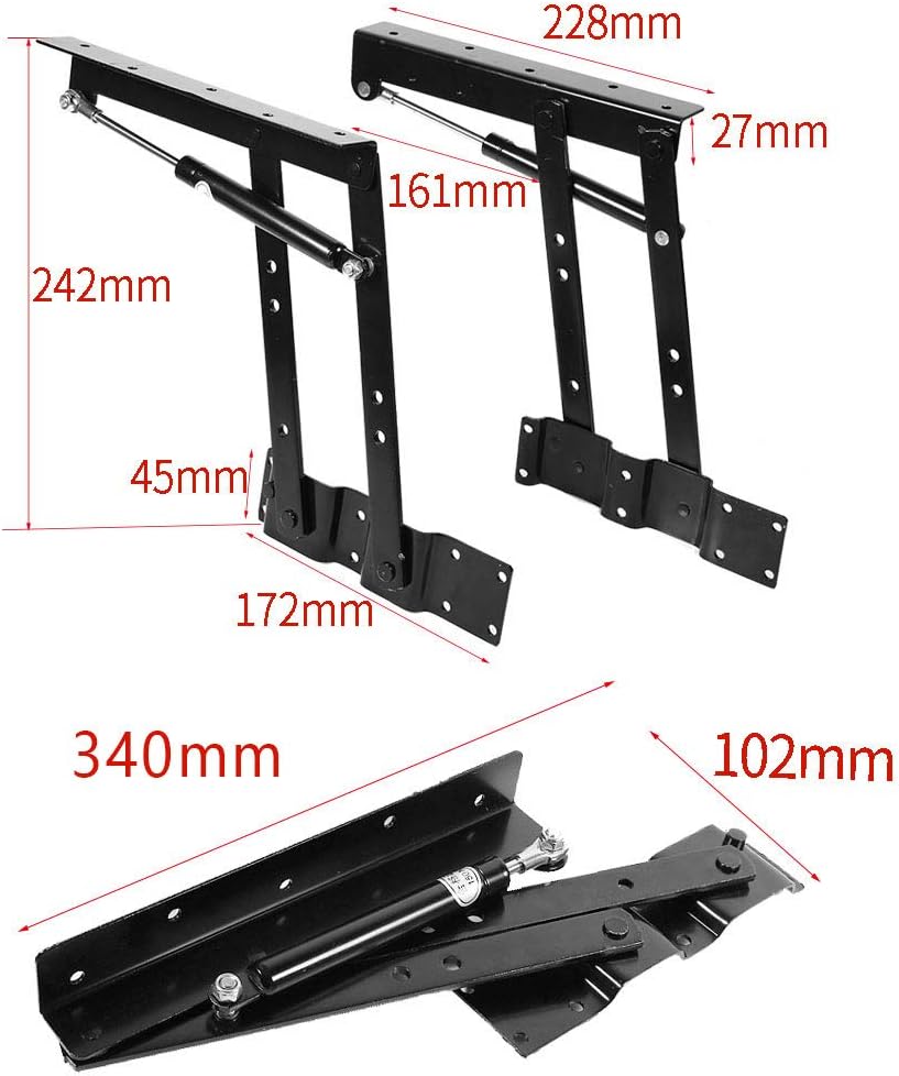 2PCS Hydraulic Hinges for Lift Up Coffee Table, Heavy Duty Steel Rust Resistant Black Space Saving Mechanism Practical