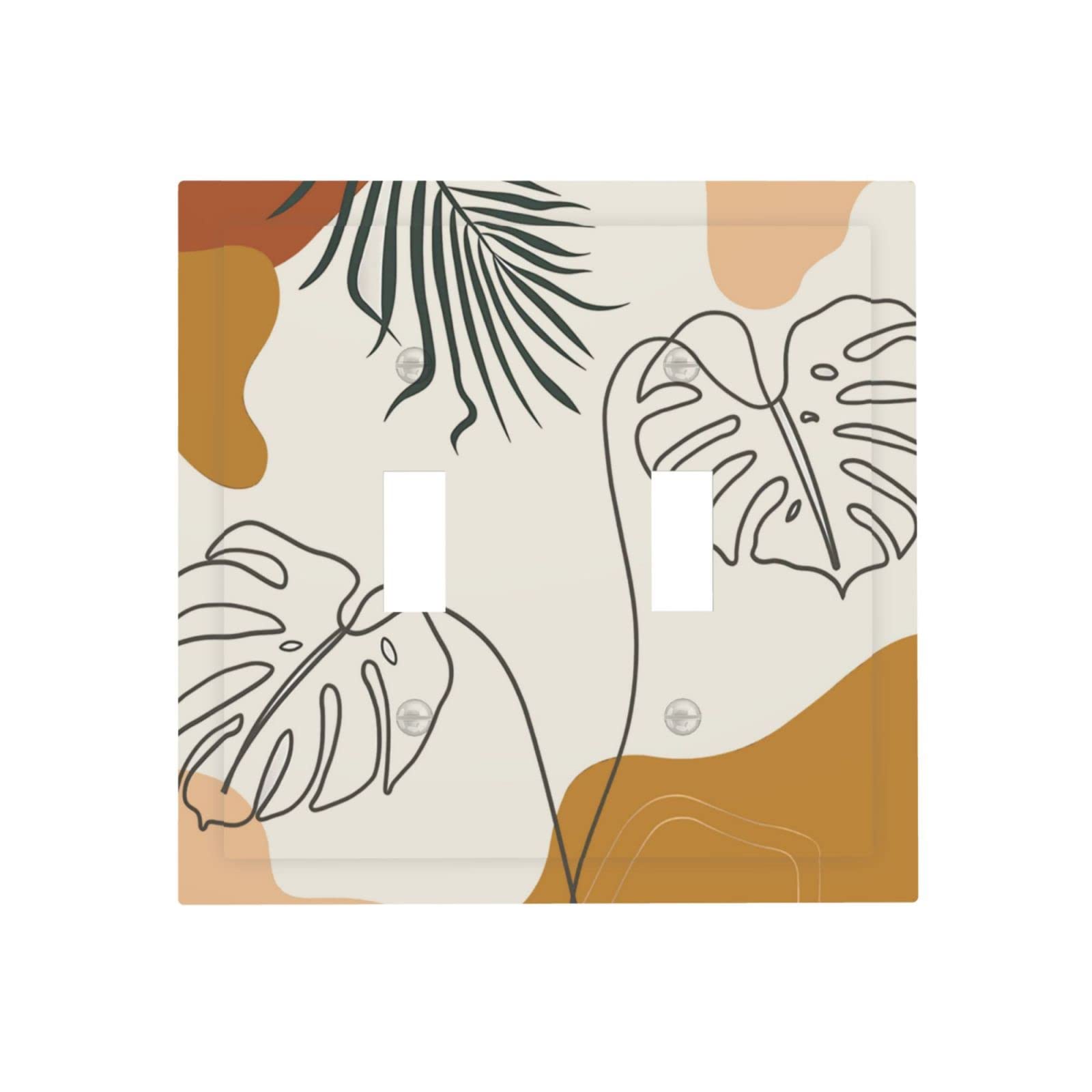 Boho Coloré Floral Noir Sol Double Interrupteur Couvercle Décoratif 2 Bandes Plaque Murale électrique Pour Salle De Bain, Maison, Salon, Décoration 12,7 X 12,4 Cm