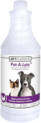 Vet Classics Pet-A-Lyte Oral Electrolyte Solution for Dogs and Cats – Helps Replace Fluids Lost from Pet Dehydration, Diarrhea, Vomiting – Replaces Dog Electrolytes – 32 Oz.